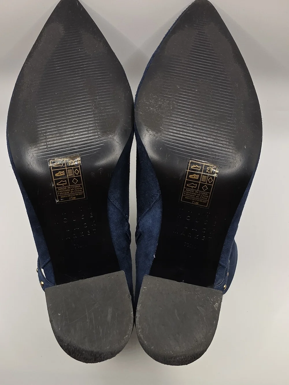 White House Black Market Makayla Blue Suede Studded Strap Booties Size 7.5M